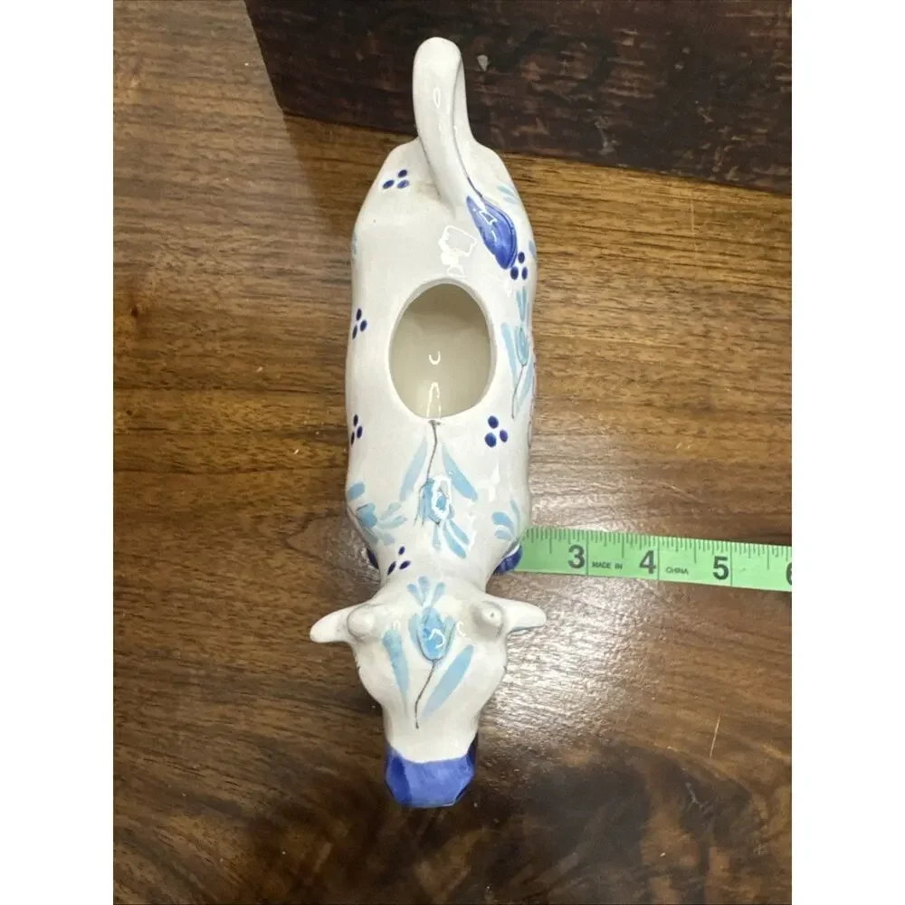 Vtg. Enesco Ceramic Cow Creamer Delft Blue Flowers GilmoreGirls Cottage Core
